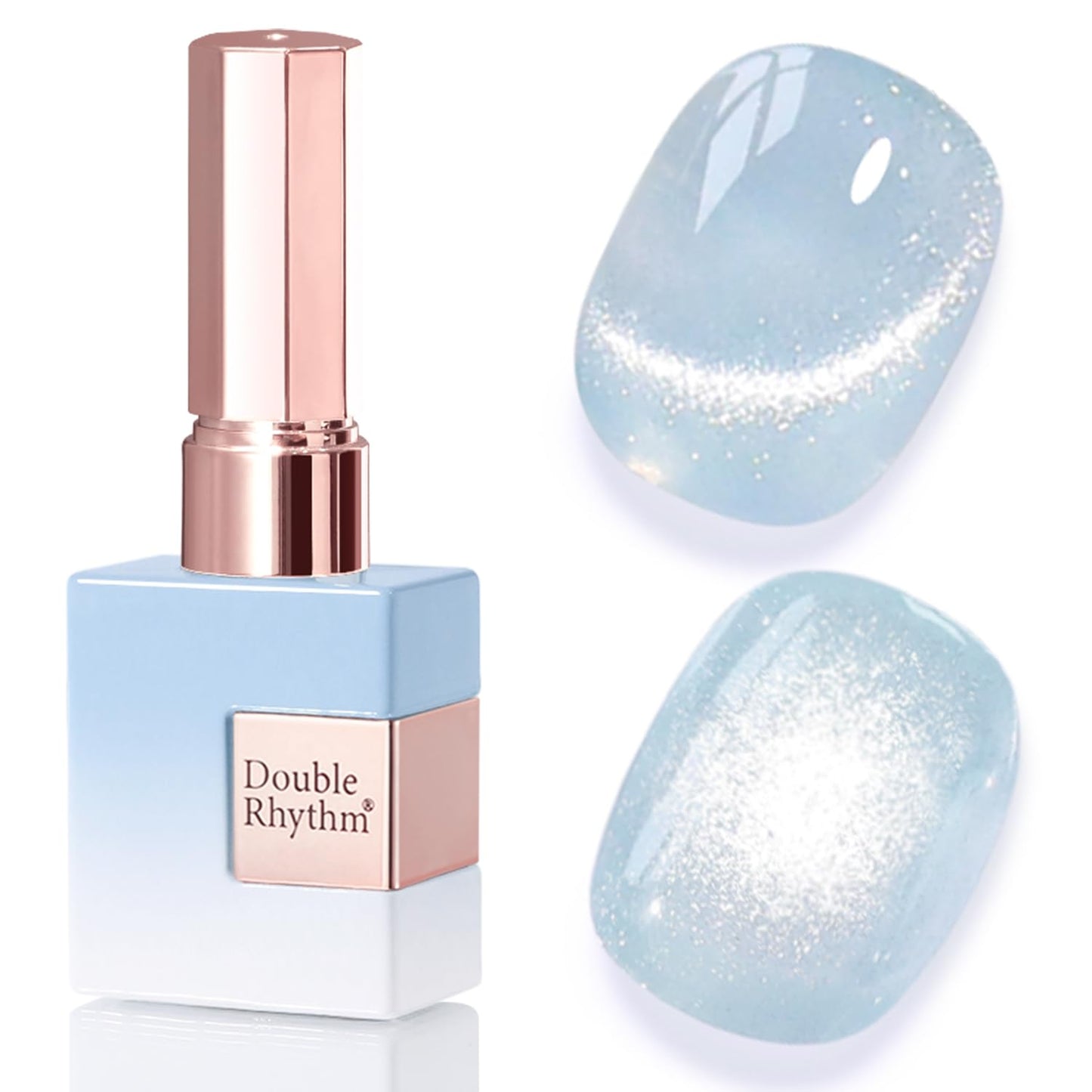 Double Rhythm 0.5 Oz Cat Eye Gel Polish with Magnet Same Color Same Bottle Holographic Glitter Shimmer Translucent Color Salon 15 ML Magnetic Nail Art (Light Blue-MC1156)
