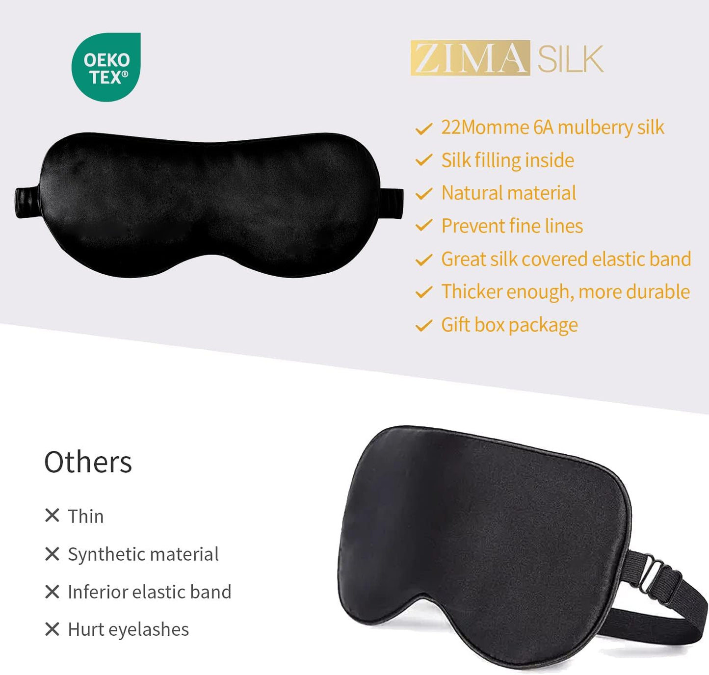 ZIMASILK Adjustable 100% 22 Momme Mulberry Silk Sleep Mask for Sleeping, Filled with Premium Mulberry Silk, Softest & Breathable Blackout Eye Sleeping Mask (Black)