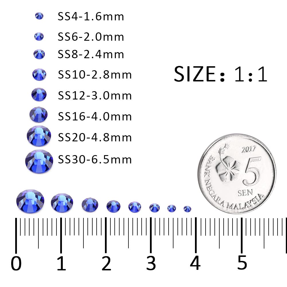 1440Pcs Blue Crystal Rhinestones,Glass Flatback Rhinestones Gemstones for Nail Face Makeup Art Crafts Clothes Decoration -(SS12,3.0mm,Blue)