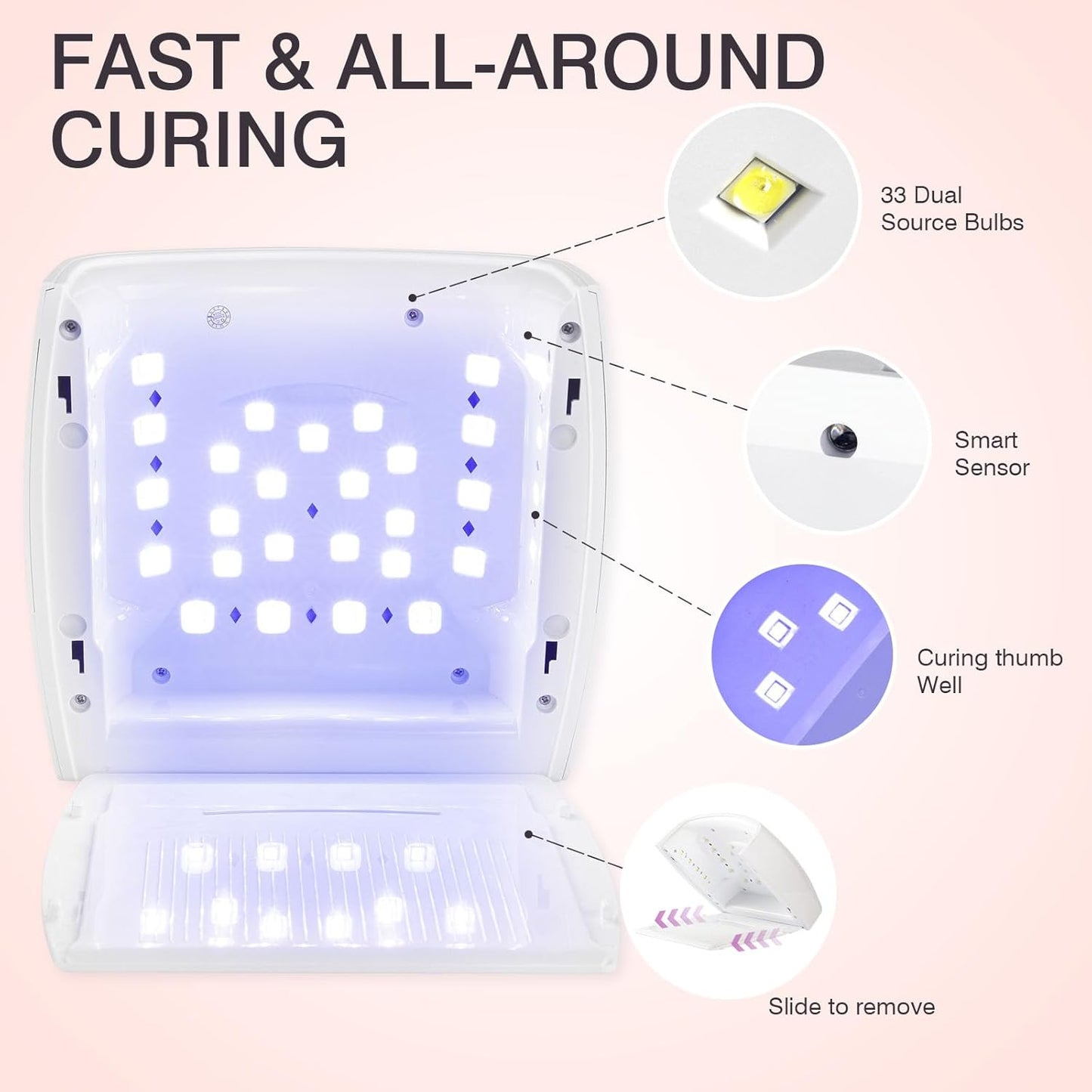 Cordless UV LED Nail Lamp, 66W Rechargeable Gel Nail lamp, Cordless UV Light for Gel Nails with Handle Auto Sensor & 5 Timer for Home & Salon (Pink)