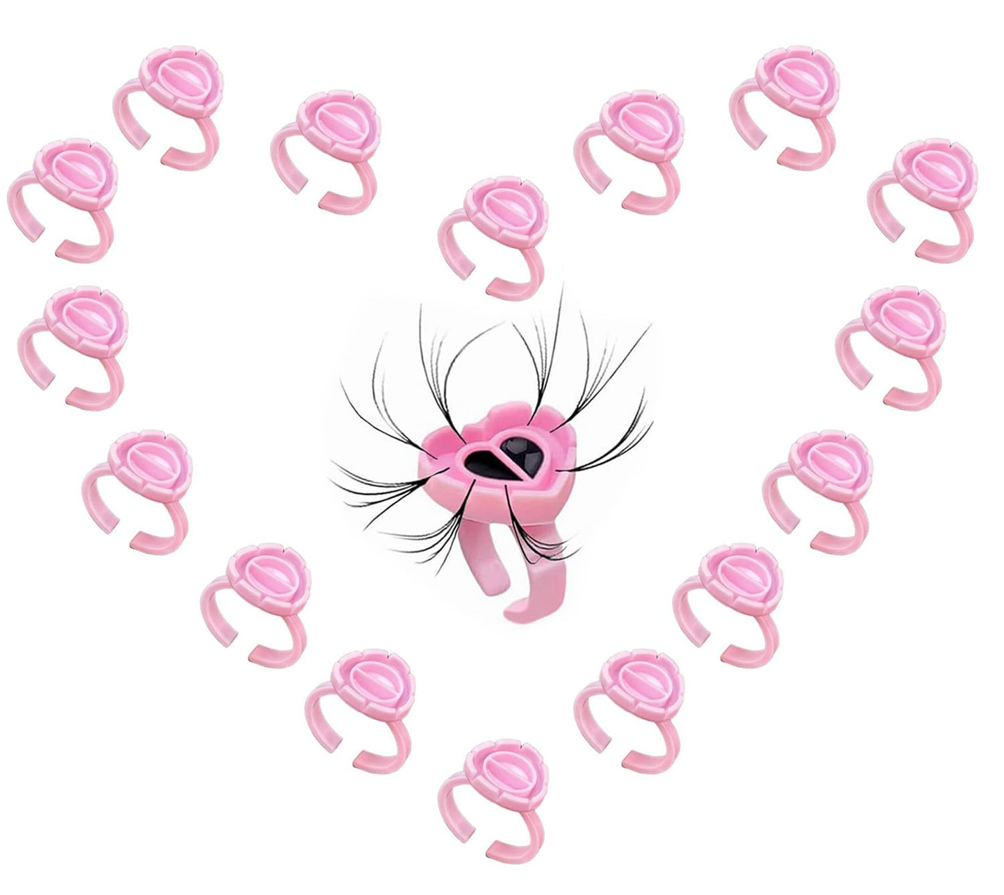 Fenshine 100 PCS Lash Glue Holder Glue Ring Cups Lash Extension Volume Lashes Quick Blossom Cups for Eyelash Extension Supply, 2 Methods of Use (Pink)