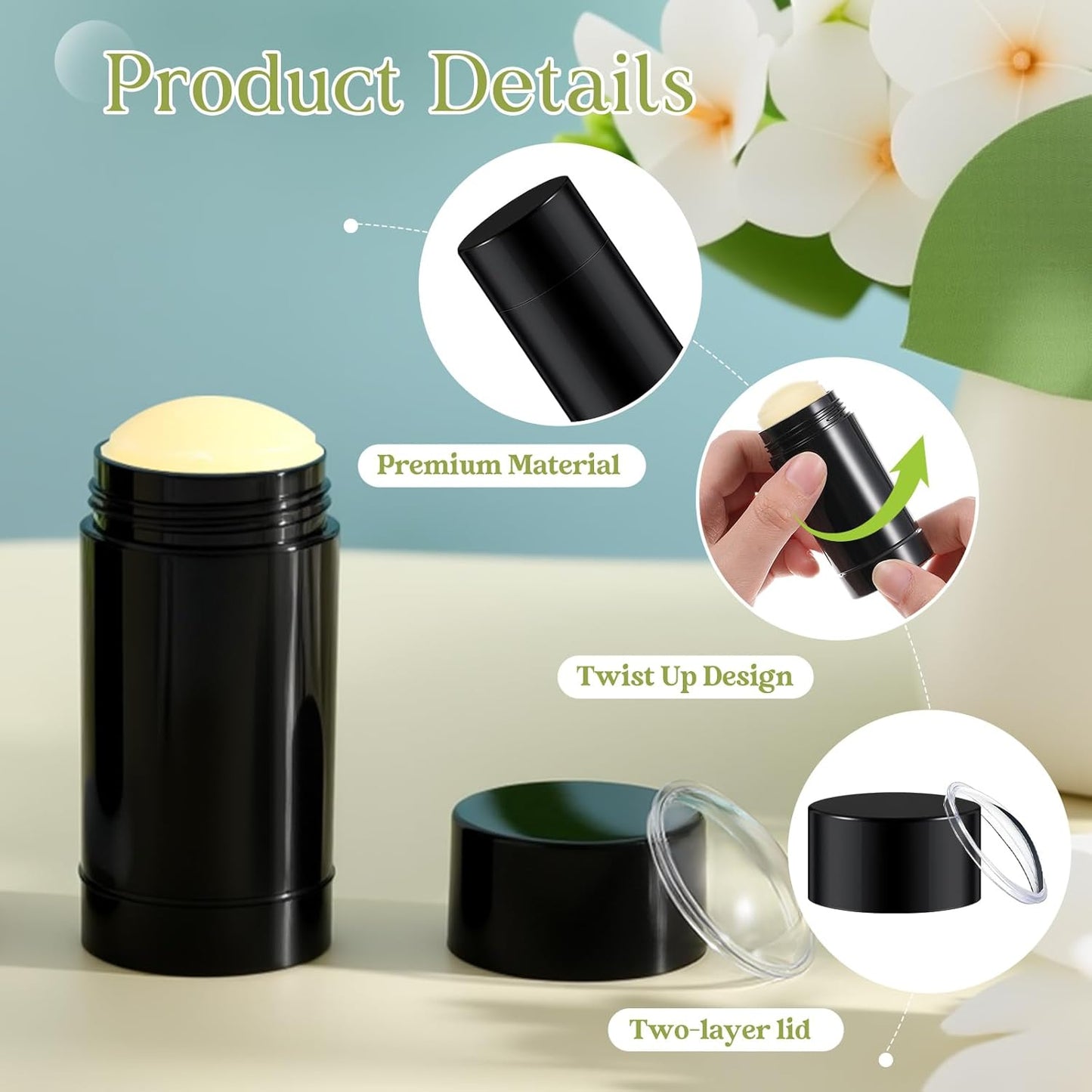 30 Pcs Empty Deodorant Containers Twist up Filling Stick Plastic Deodorant Container Refillable Bottles Bottomfill Round Lip Balm Tubes for Homemade DIY Lipstick Crayon(30 ml,Black)