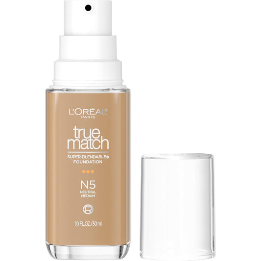 L'Oreal Paris True Match Super-Blendable Foundation, Medium Coverage Liquid Foundation Makeup, N5, Medium, 1 Fl Oz