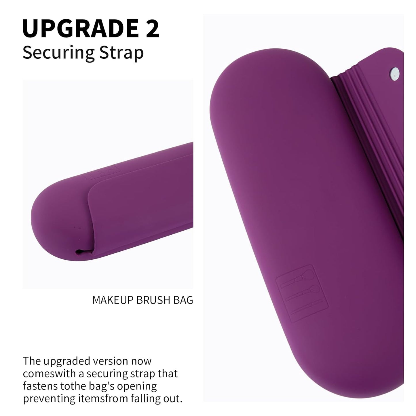 Silicone Makeup Brush Holder Travel Cosmetic Bag：Soft Portable Cosmetic Face Brushes Holder with Upgrade Anti-Fall Out Magnetic Closure, Large Travel Makeup Brush Case - Dark Pruple