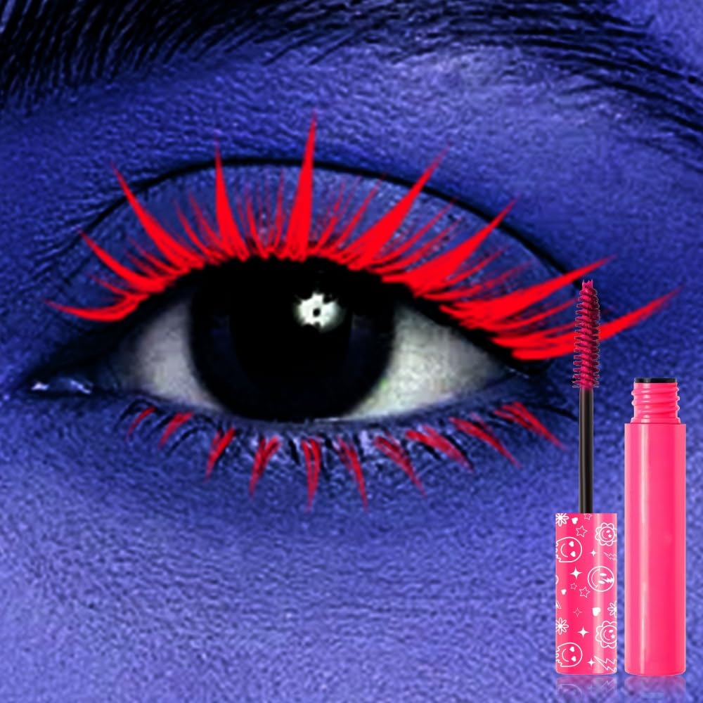 6 Colors Fluorescent Mascara, Glow Colored Mascara, Parties, Weddings, Stage Use, Party Night, Halloween Christmas Parties, High Pigmented, Apply to Eyelashes/Eyebrows/Hair (Pink)