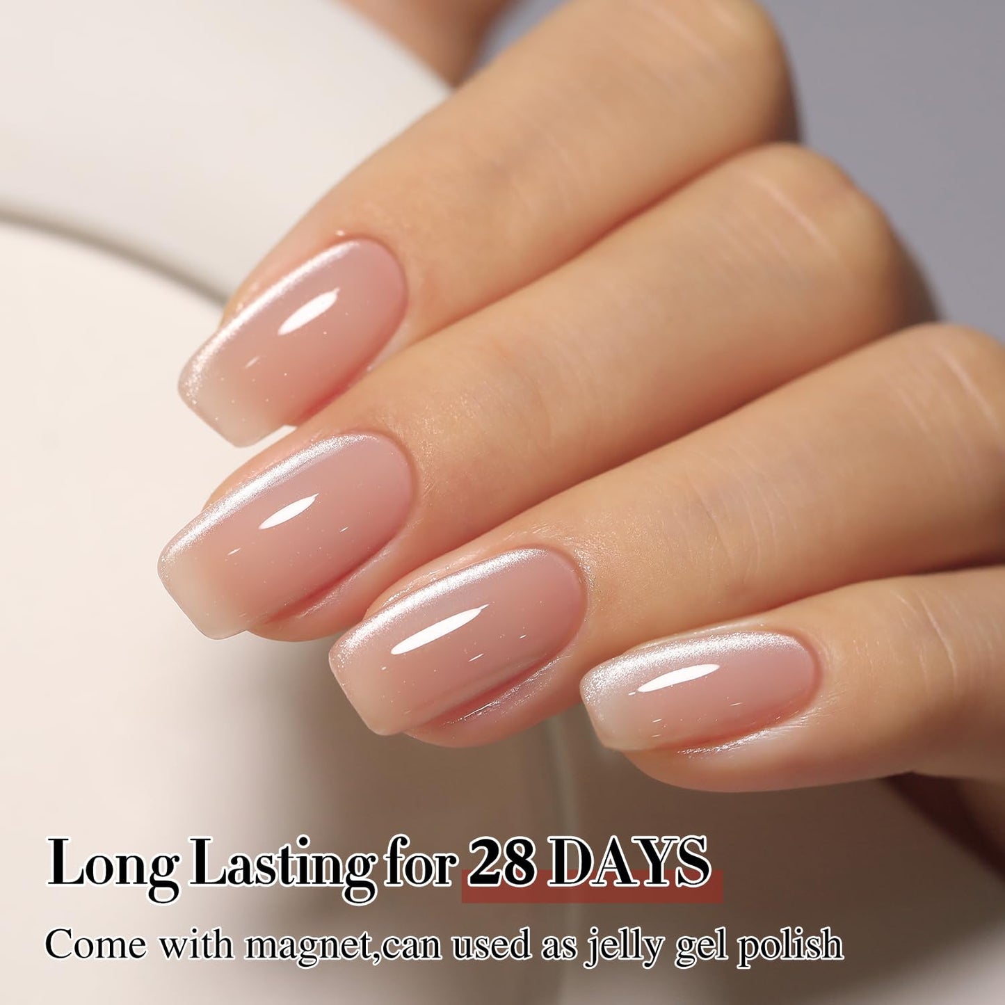 Double Rhythm Cat Eye Gel Polish with Magnet 15ML Holographic Glitter Shimmer Translucent Jelly Color 0.5 OZ Magnetic Gel Polish Salon DIY at Home (Nude-MC1057)