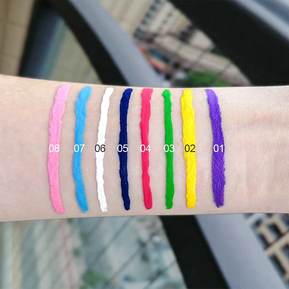 evpct 8 Colors Colored Colorful Matte Liquid Makeup Eyeliner Liquid Set Stamps Shapes for Eyes, Pink Red Yellow Blue Purple White Black Liquid Eyeliner Waterproof Color Eye Liners Pencil for Women 01