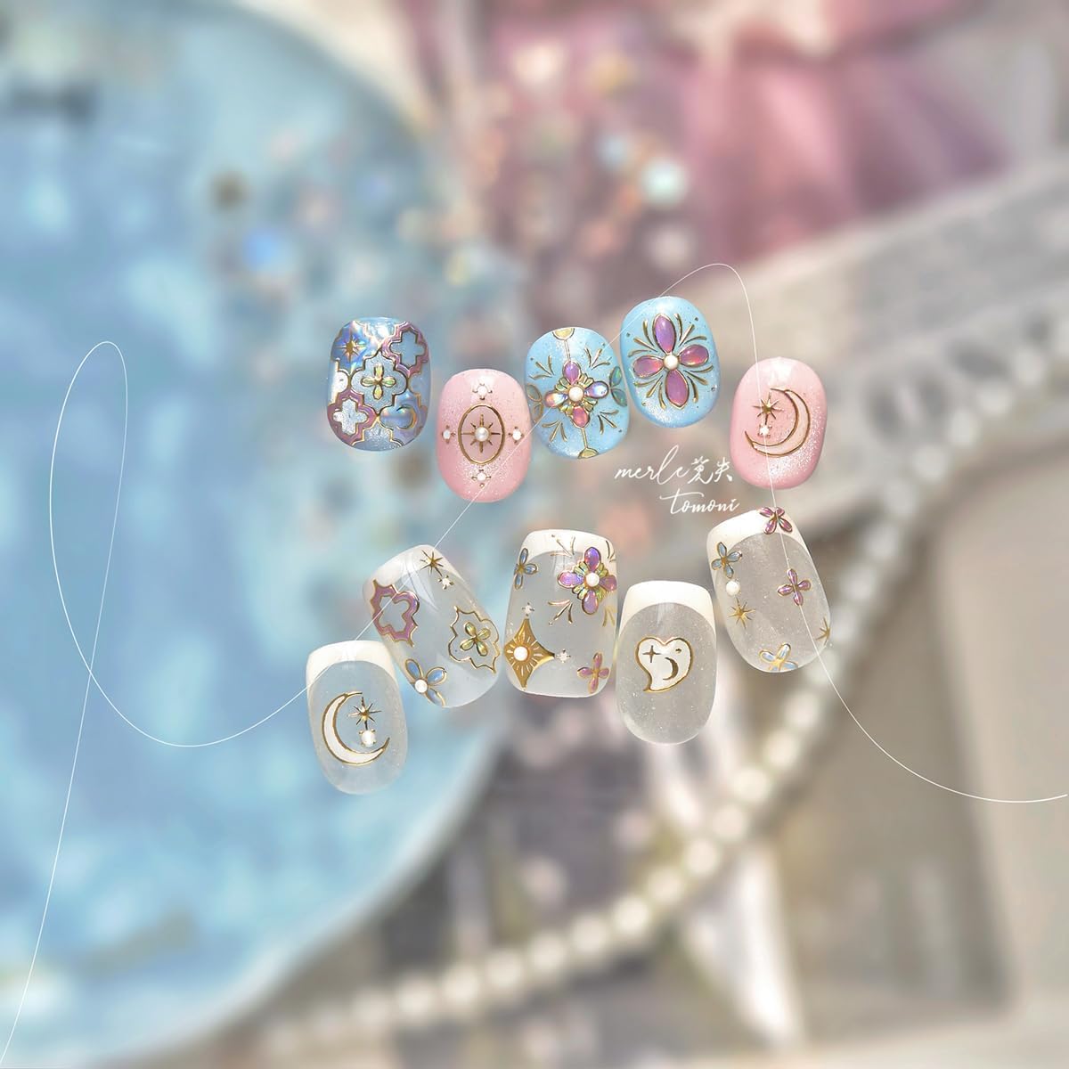 Gold Nail Art Stickers Floral Nail Decals Star Moon Nail Stickers 5D Embossed with Design Self Adhesive Nails Charms for Women Girls Kid Manicure DIY Decoration Accessories