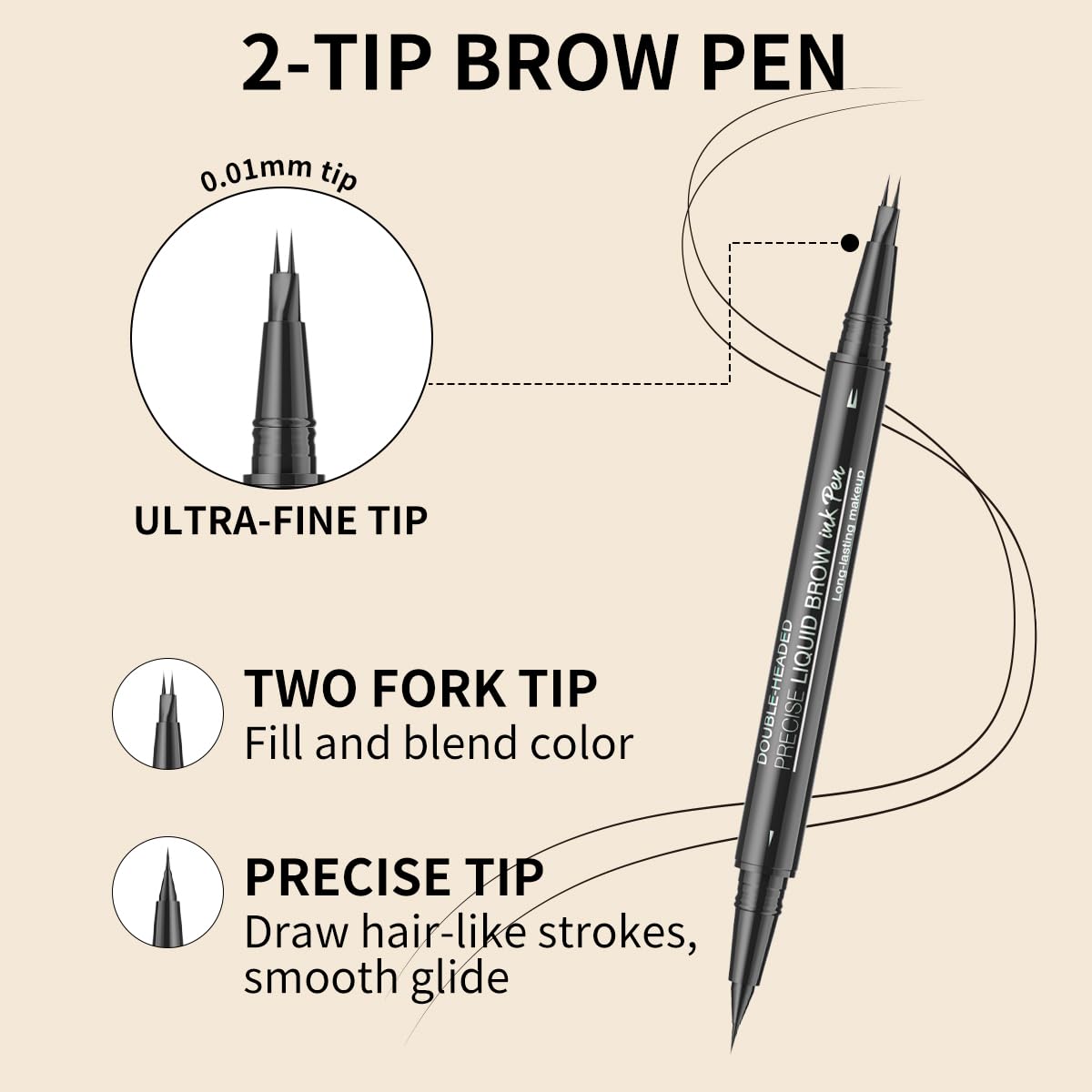 Microblading Eyebrow Pencil,2-in-1 Dual-Ended Eyebrow Pen with 2 Tip brow pen and Precise Brush-Tip,Brow Pen for Natural Waterproof and Long-Lasting Brows (Dark brown)