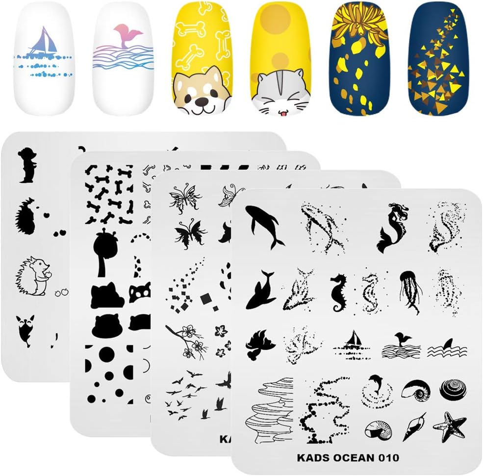 KADS 20pcs Nail Stamp Plates Set - Leaves, Flowers, Animal Nail Art Templates (20 Pcs)