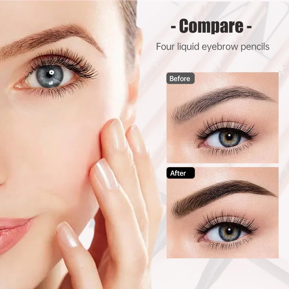 Microblading Eyebrow Pen, New 3D Microblading Eyebrow Pencil, Waterproof Eye Brow Pen with 4 Tip, Natural Magic Eyebrow Makeup Fine Stroke Contouring Pencil Long-Lasting Stay on All Day (Gray)