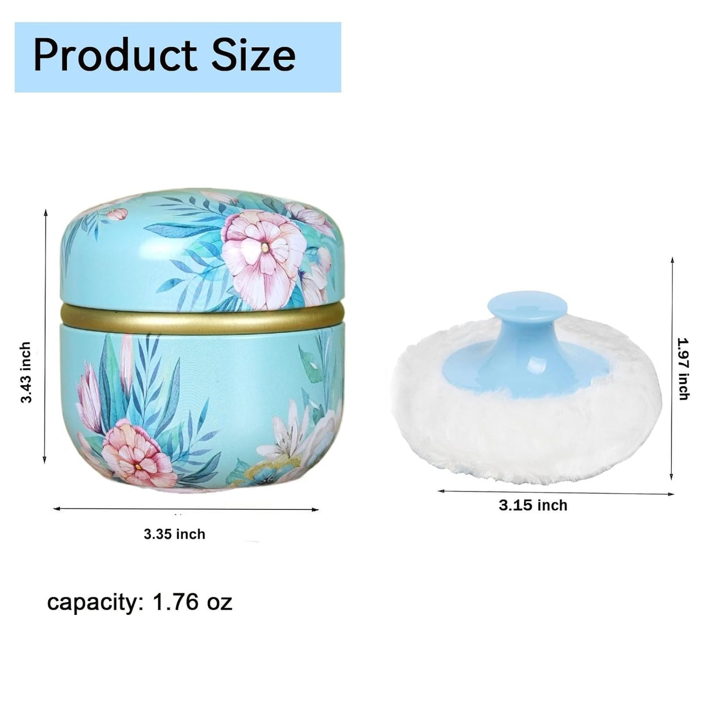 Body Powder Puff and Container, 3.35" Portable Dusting Powder Container with Soft Puff Loose Powder Case Box Jar with Lids for Baby Women Home and Travel Use