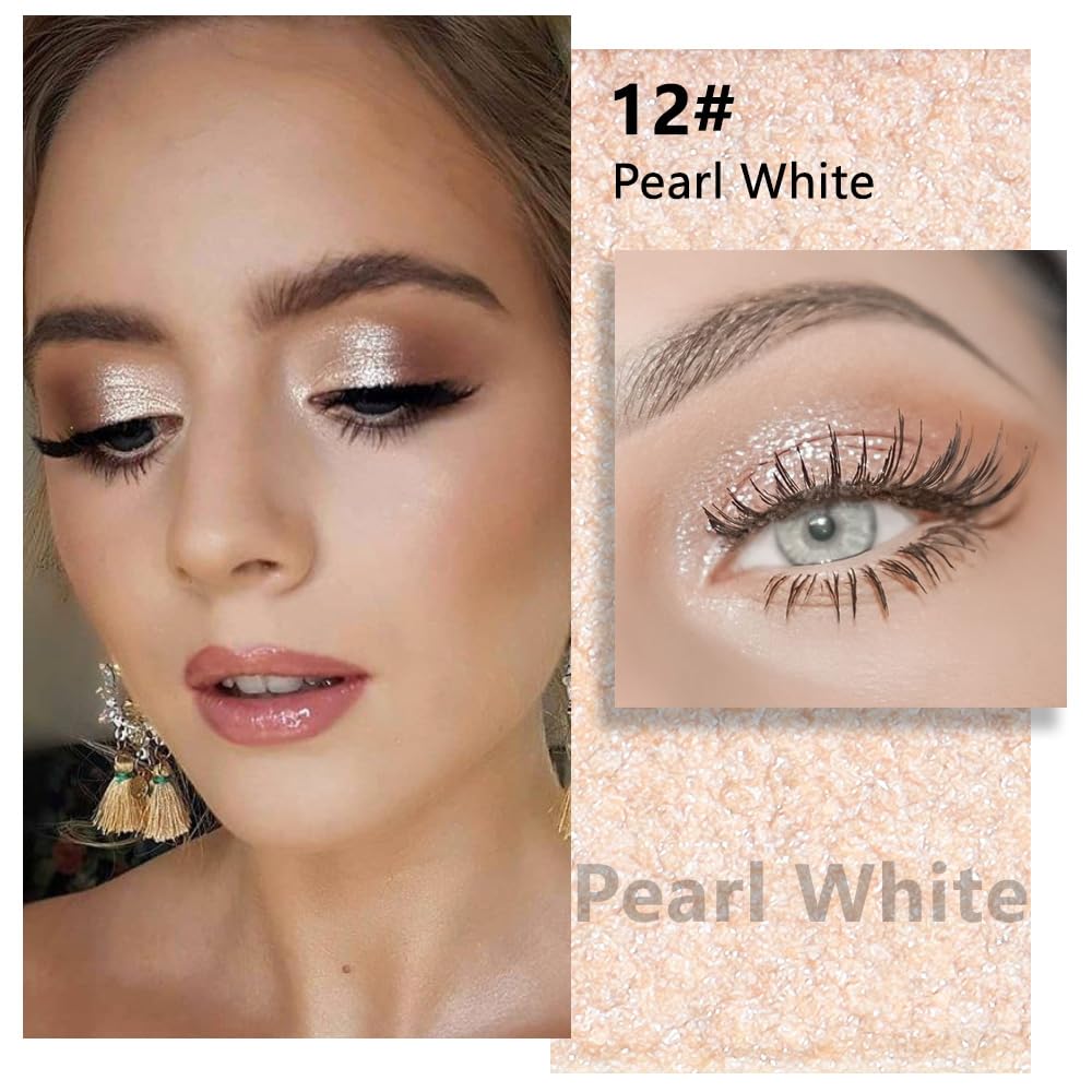 Glitter Singe Eye Shadow Palette Makeup, Pearl White Glitter Monochrome Eyeshadow For Old Women, Mini Pressed Pigmented Waterproof Sombras Para Ojos, Vegan, Talc, Paraben & Cruelty Free, 12