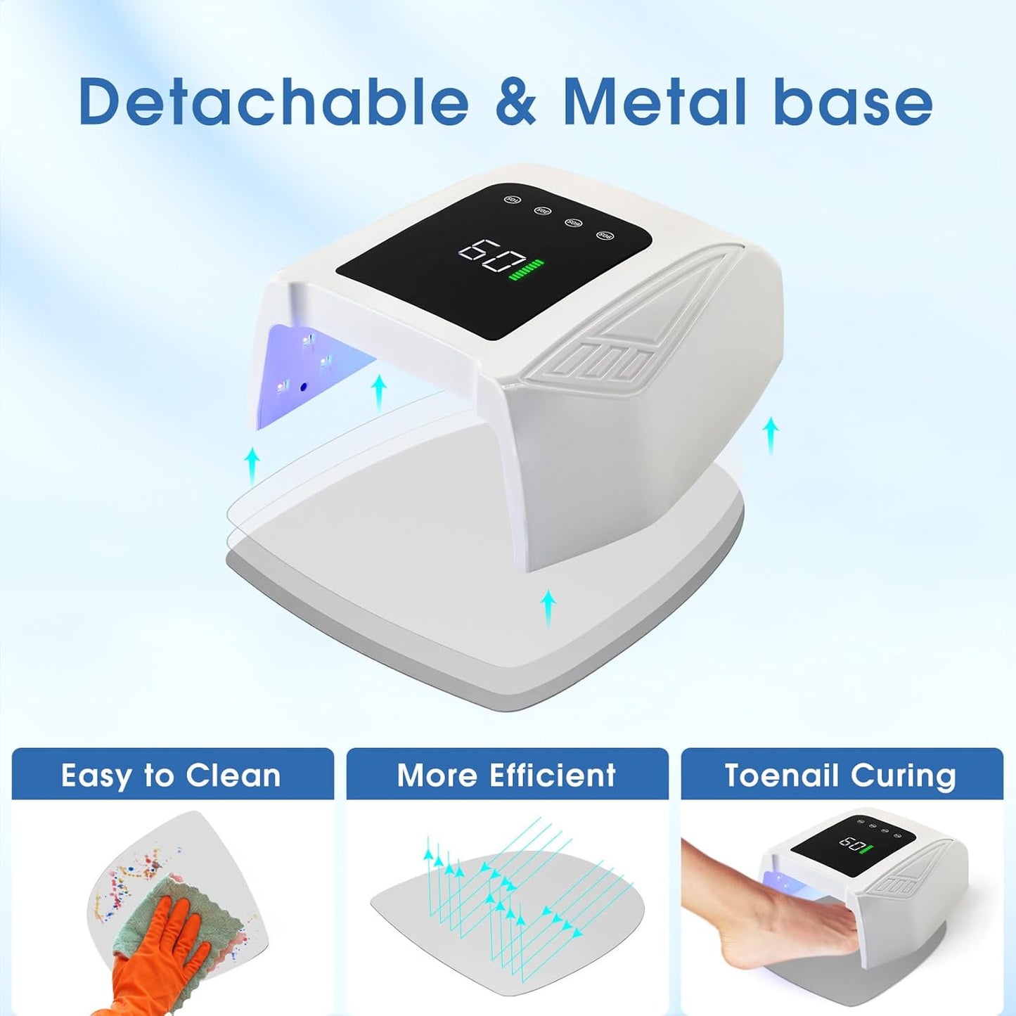 Cordless UV LED Nail Lamp, 96W Rechargeable Wireless Nail Lamp Nail Dryer Gel Polish UV Nail Light with 4 Timer Setting, Professional Quick Dry Nail Curing Lamp with Display Auto Sensor