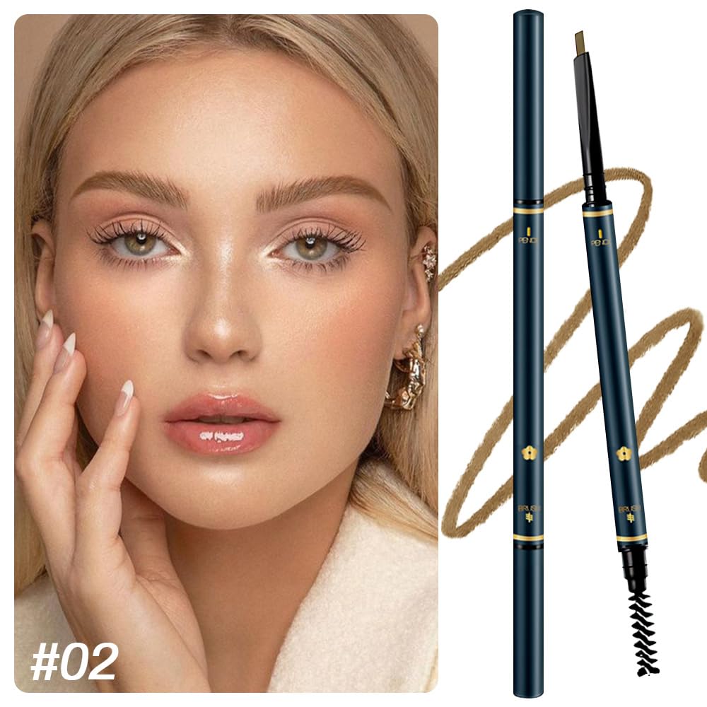 5 Pcs Waterproof Professional Makeup Micro Brow Pencil, Light Coffee Brow Kit with Eyebrow Brush, Ultra-Fine Mechanical Pencil, Eyebrow Pencils for Women(C02#Light Coffee, 5Pcs)