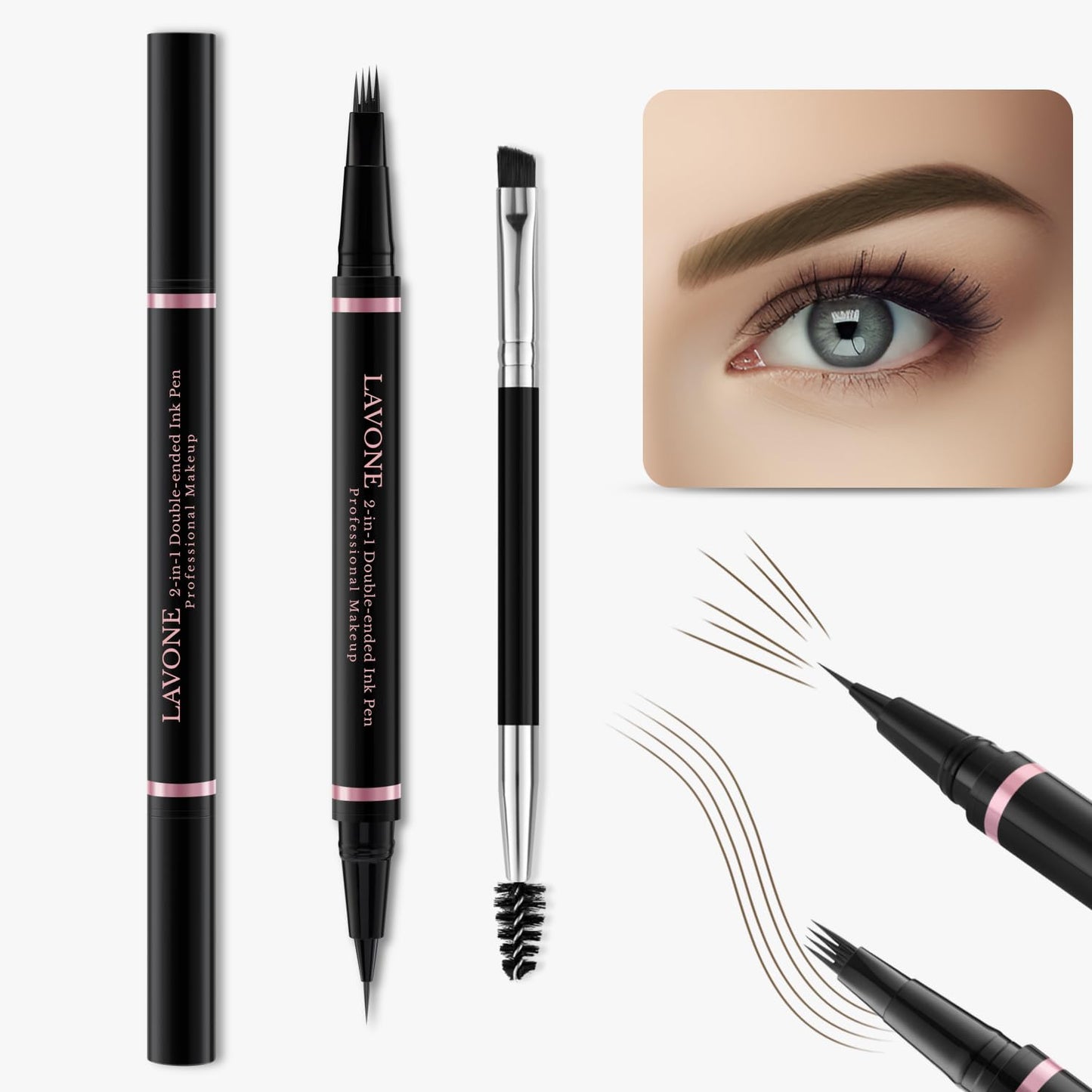 Eyebrow Pencil Makeup Kit, with Waterproof 2-IN-1 Microblading Eyebrow Pen, Eyebrow Pomade, Eyeliner and Dual-ended Eyebrow Brush, Brow Pencil Kit for Natural Eyebrows - Ash Brown
