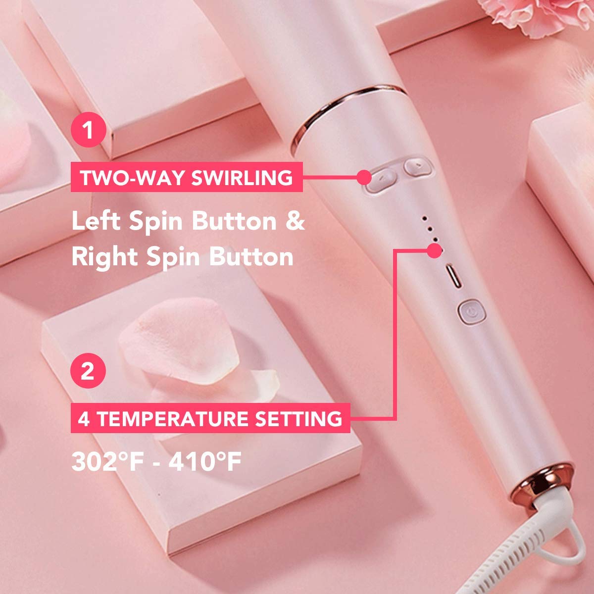 LENA Auto Hair Curling Wand, Professional Hair Curler Iron Styler, Automatic Rotating Styling Tool with Ceramic Ionic Barrel and Smart Anti-Stuck Sensor for Long and Medium-Length Hair