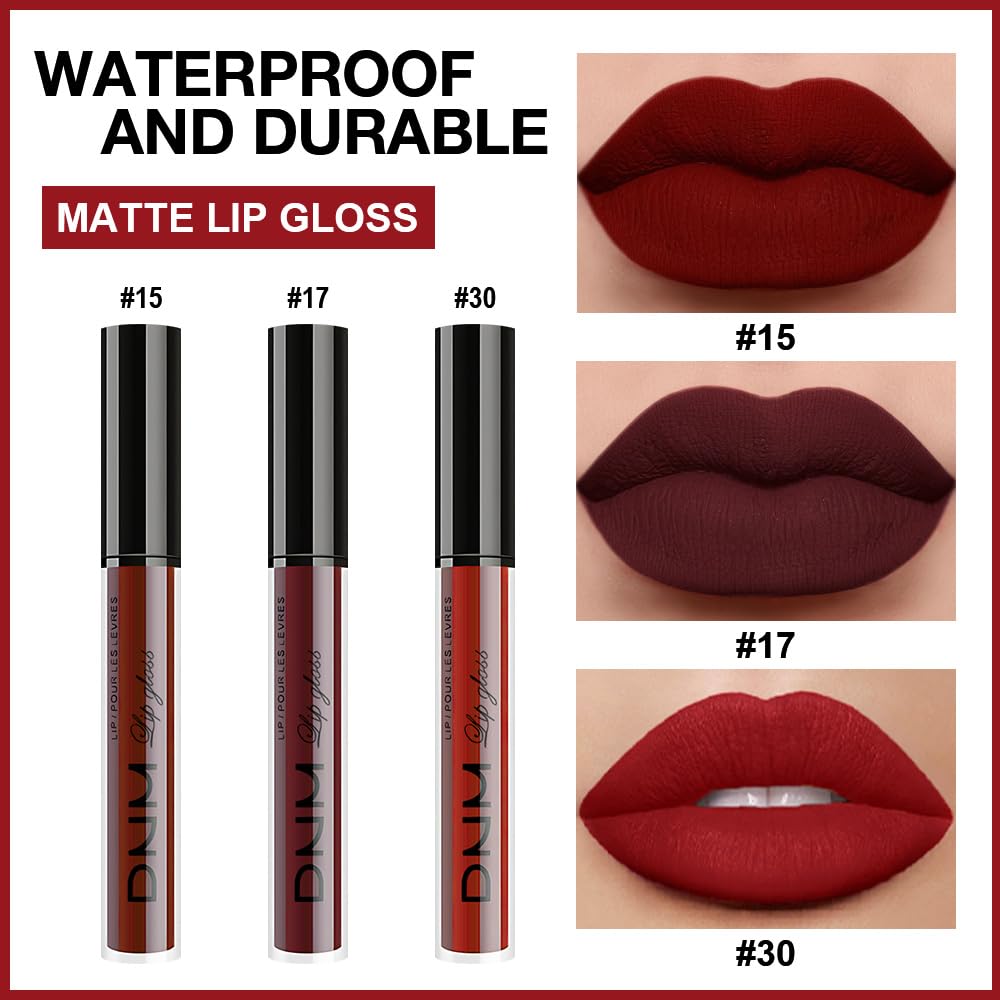evpct 3Pcs Dark Red Deep Red Oxblood Red Matte Liquid Lipstick Lip Stain Sets for Women Matte+Lipstick Long Lasting Permanent 24 hr Hours Magic Lipstick 24 Hours original Waterproof 26