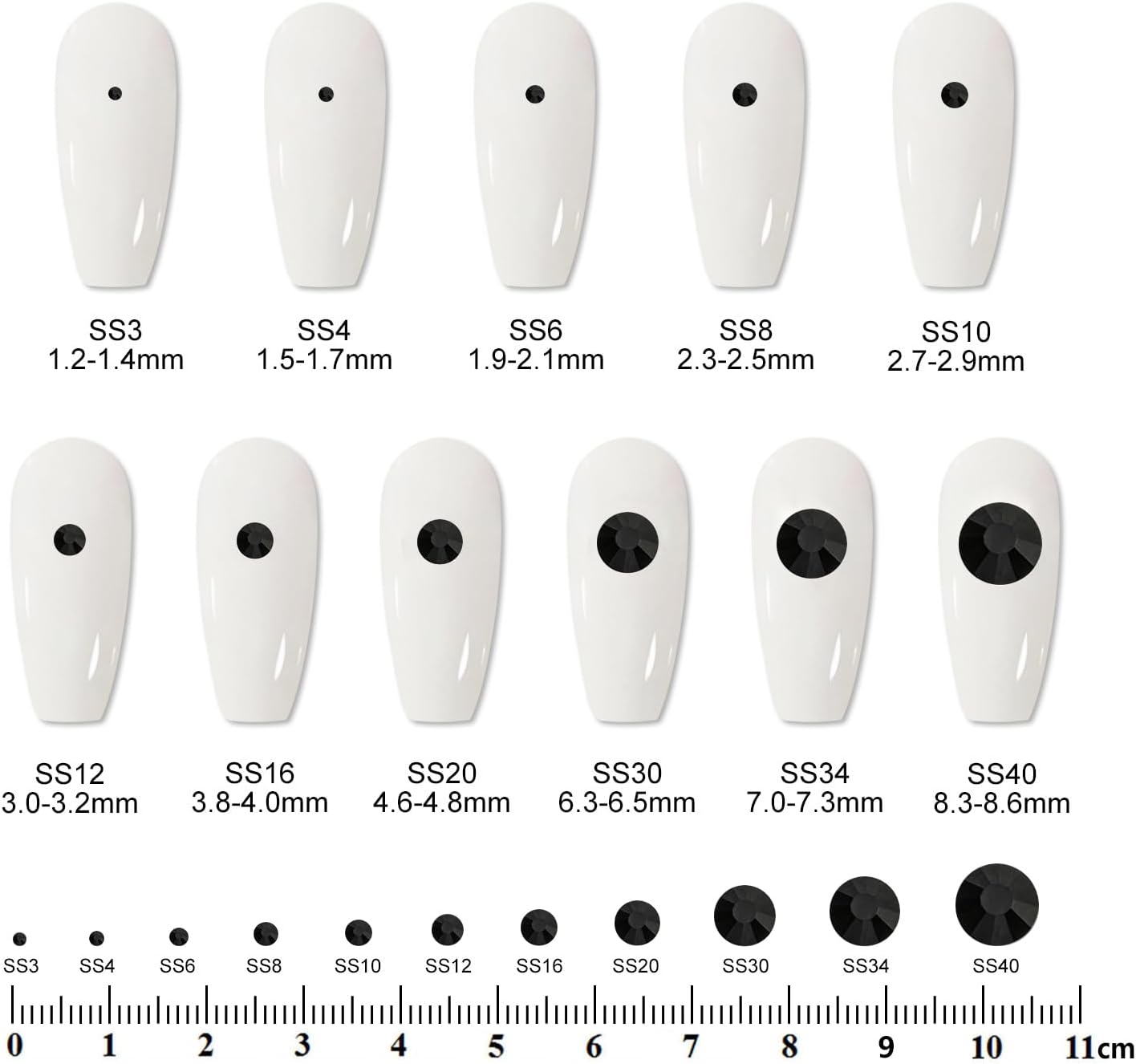 400PCS SS30 Flatback Rhinestones | 12-Facet Diamond-Cut Glass Gems for Nail Art, Clothing, DIY Crafts |Glue-On Decoration Stones with Silver Backing(Jet Black)