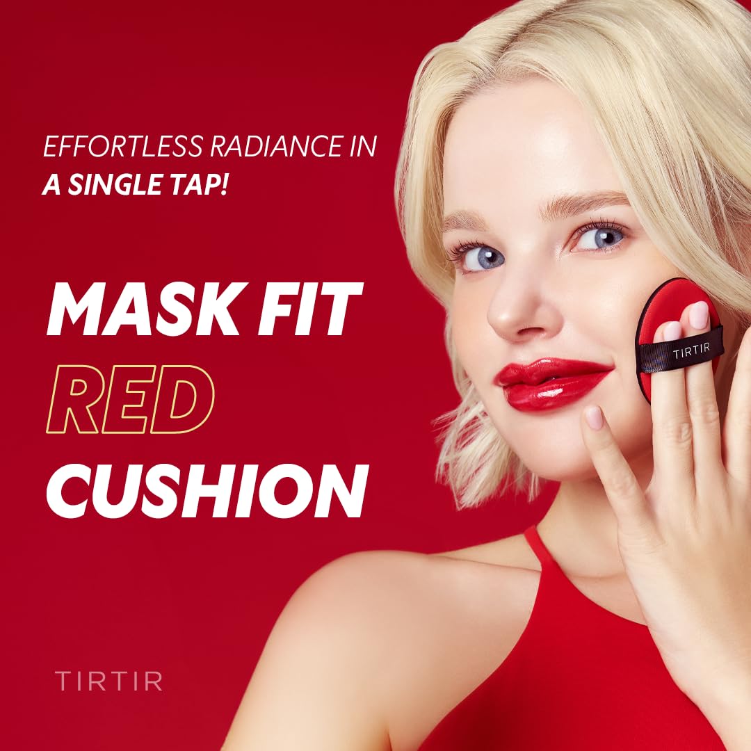 TIRTIR Mask Fit Red Cushion Foundation | Full coverage, Weightless, Skin fit, Satin Glow Finish, Korean Makeup BB Foundation, beauty, Tattoo cover up, Buildable (#47N Ebony, 0.63 Fl Oz)