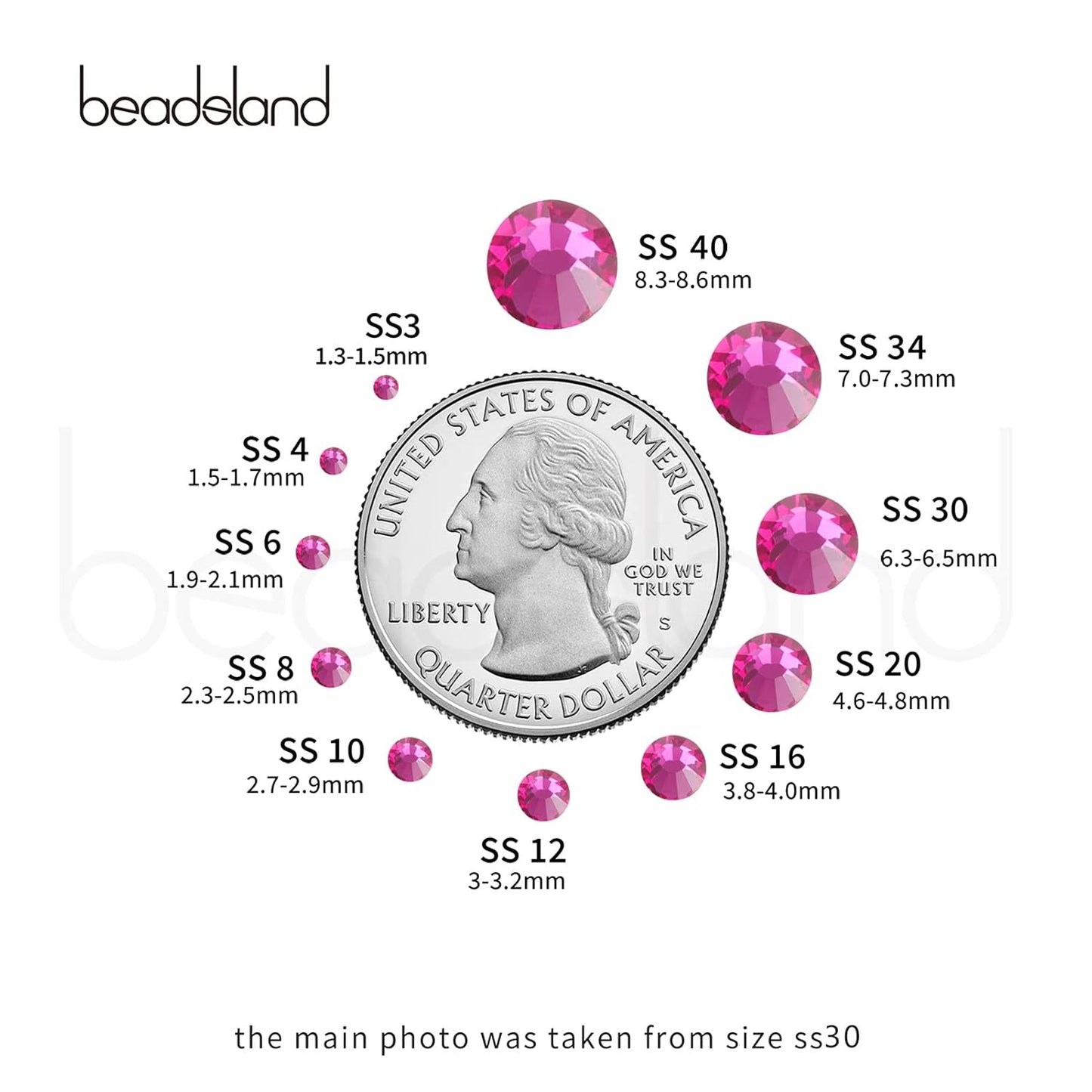 Beadsland 144pcs Flat Back Crystal Rhinestones Round Gems for Nail Art and Craft Glue Fix, Fuchsia, SS40, 8.4-8.7mm