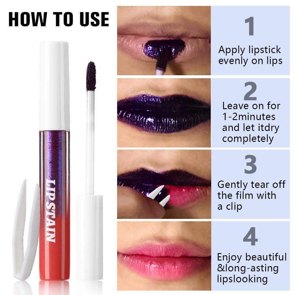 evpct Vivid Red Peel Off Lip Stain Tints with Tweezer, Matte Liquid Lipstick Lip Stain Long Lasting Waterproof for Women, Non-stick Cup Lipstick Peel Off High Pigmented Smudge-proof Easy to Apply, 03