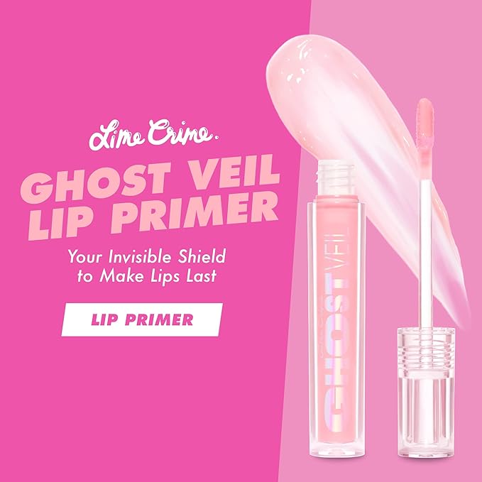 Lime Crime Ghost Veil Lip Primer, Translucent Sheer Pink - Extends the Life of Lipstick - Lightweight and Super Sheer Smoothing Base for Long Lasting Quality - Vegan & Cruelty-Free