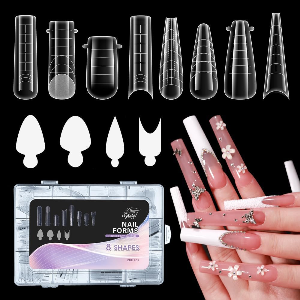 Nail Dual Forms for Poly Gel, 288PCS French Nail Forms, 8 Shapes, 12 Sizes Clear Poly Gel Nail Molds for DIY Nails Extension Kit for Salon-Quality Manicures at Home