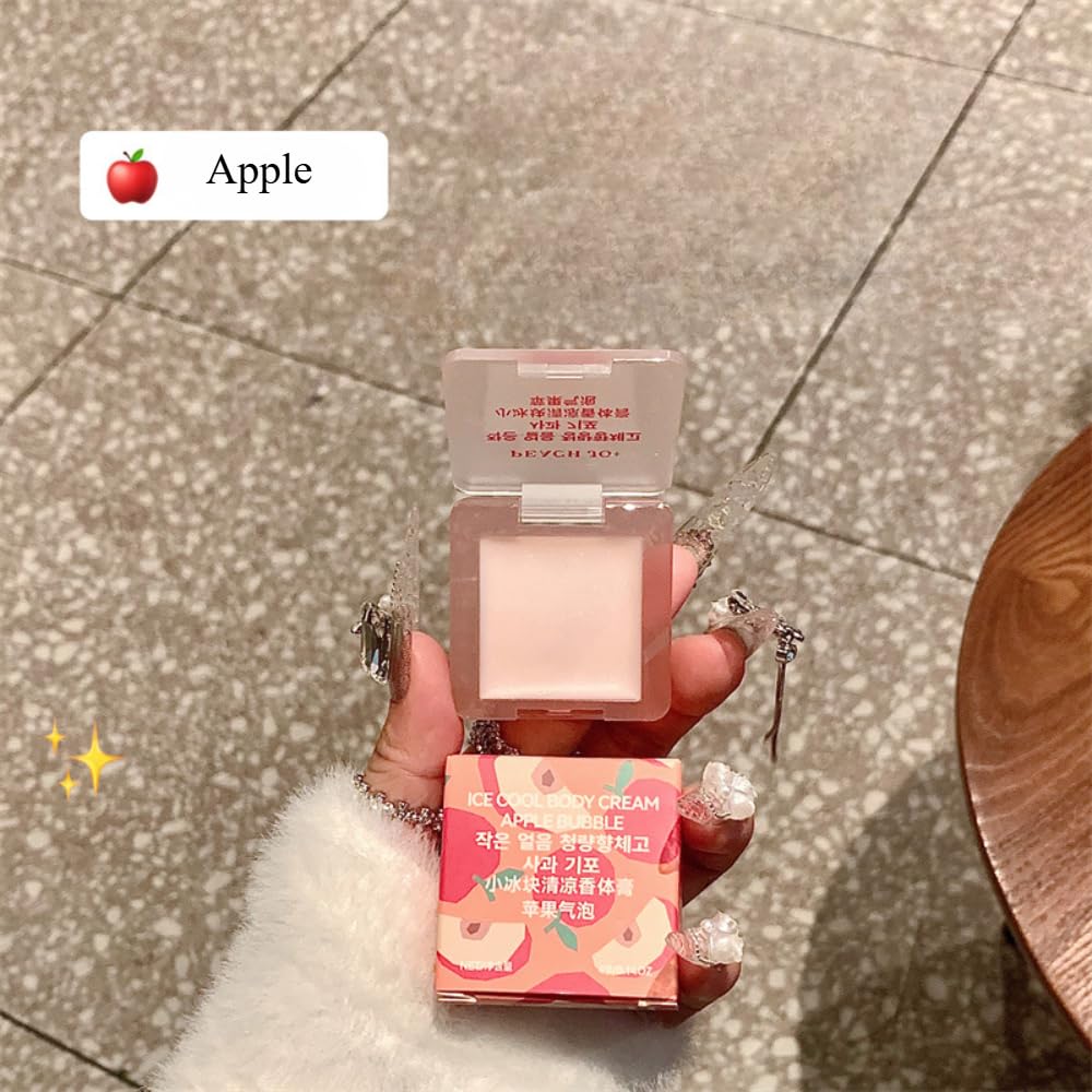 Mini Ice Cube Cooling Solid Perfume Balm - Refreshing Fruity Scent with Shimmer Highlighter, Long-Lasting Fragrance & Odor Neutralizer for Women (Portable Skin Glow) (Crisp Apple Sorbet)