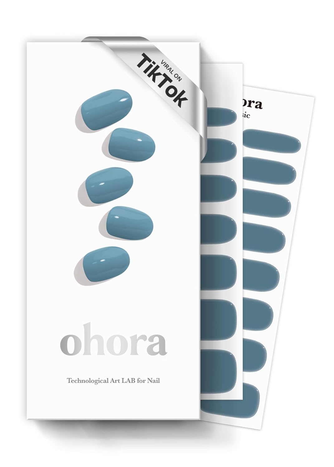 ohora Semi Cured Gel Nail Strips (N Washing Jean) - Blue, Solid, Works with Any UV/LED Lamps, Salon-Quality, Long Lasting, Easy to Apply & Remove - Includes 2 Prep Pads, Nail File & Wooden Stick