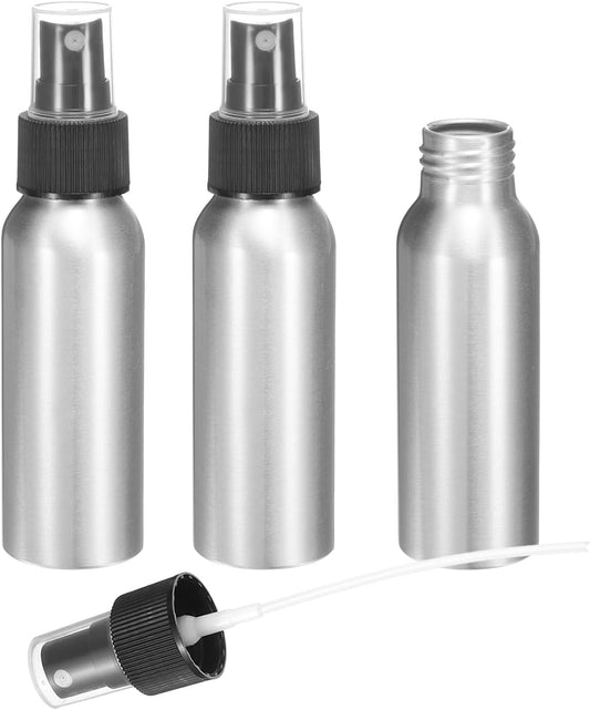 HARFINGTON 3pcs Aluminum Fine Mist Spray Bottles 80ml/2.7oz Metal Small Liquid Alcohol Refillable Travel Container with Black Plastic Nozzle Cap for Perfume Skincare Cosmetic Storage Bottle