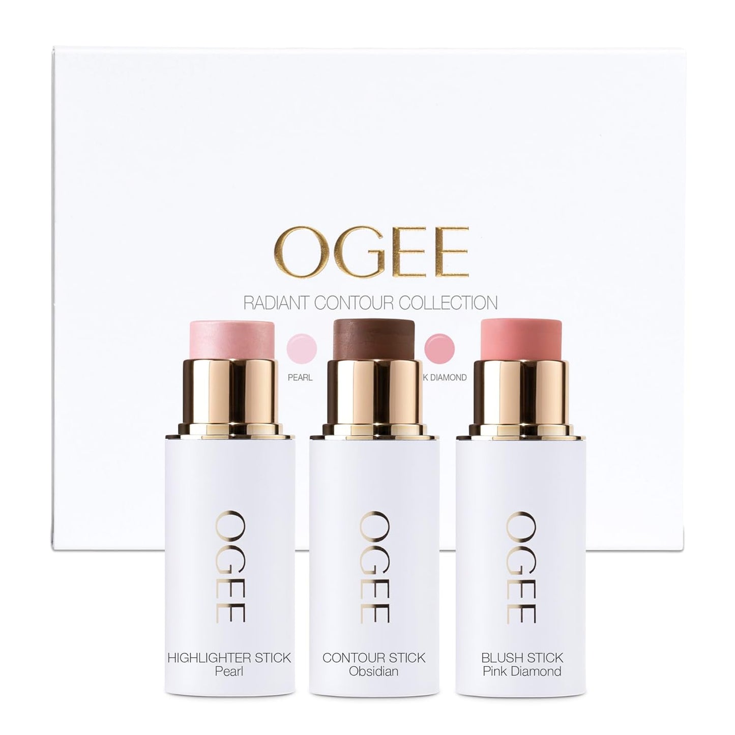 Ogee Face Stick Radiant Collection Trio - Contour Stick Makeup Collection - Certified Organic Contour Palette - Includes Bronzer Stick, Blush Stick & Highlighter Stick