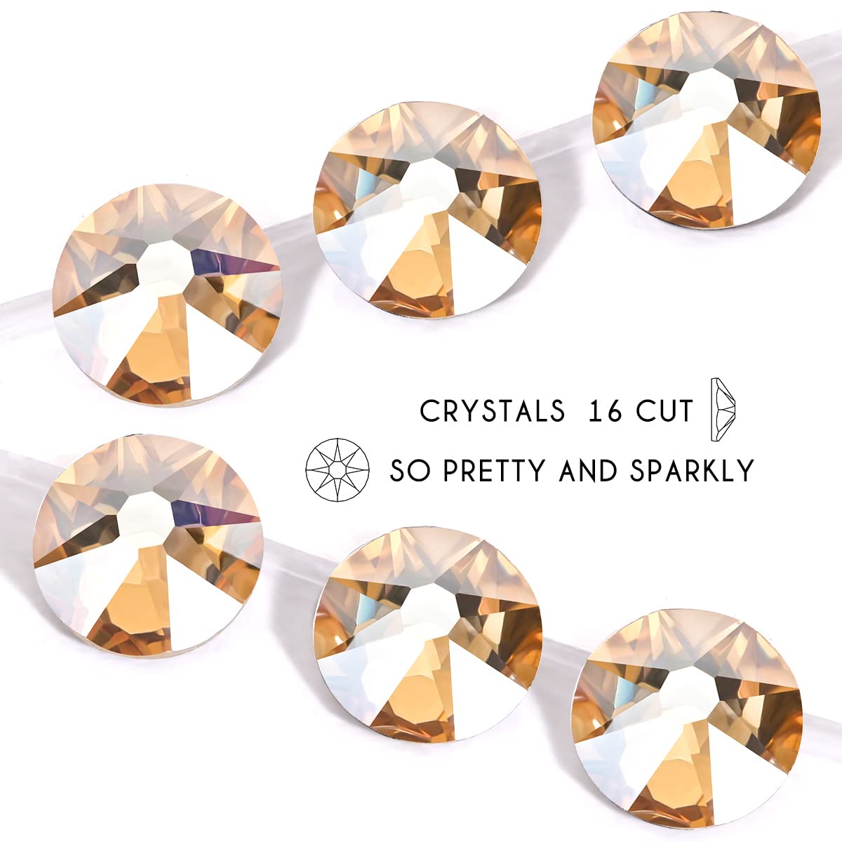 Novani Golden Shadow Rhinestones 1440pcs Flat Back Round Rhinestone Style 2088 Sparkly Crystal Gemstones for Nail Art and Crafting SS20,4.6-4.8mm