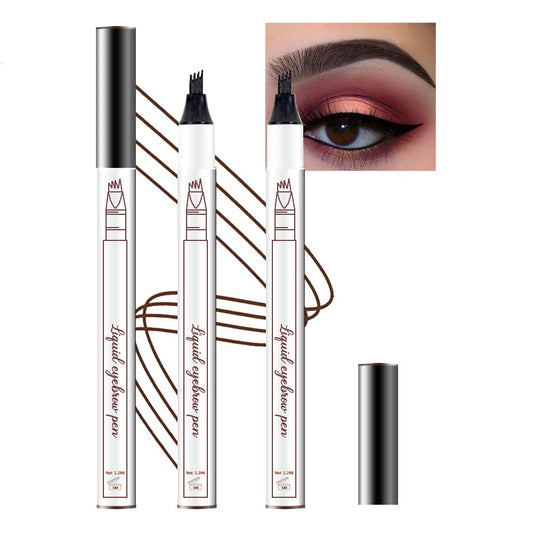 2 Pcs/Set 3D Eyebrow Pencil - Eye Makeup Micro 4 Point Brow Pen Lift & Snatch Eyebrow Pen Kits with 3 Eyebrow Stencil Long-Lasting Waterproof Natural Eyebrow Hair (4# black)