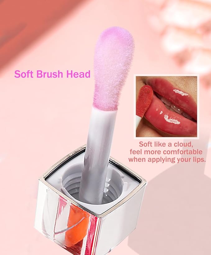 Plumping Lip Oil, Moisturizing Lip Glow Oil, Long Lasting Nourishing Lip Gloss Lip Balm, Non-sticky Transparent Toot Lip Oil Tinted for Lip Care and Dry Lip - Coral