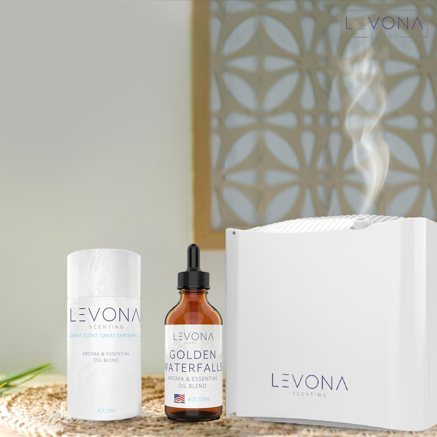 Levona Scent Essential Oils - Scents for Home, Hotel & Office Use - Perfect for Home Diffuser & Humidifiers - Aroma Fragrance Oil, Ideal for Massage, Relaxation, and Spa - Golden Waterfalls, 120ml