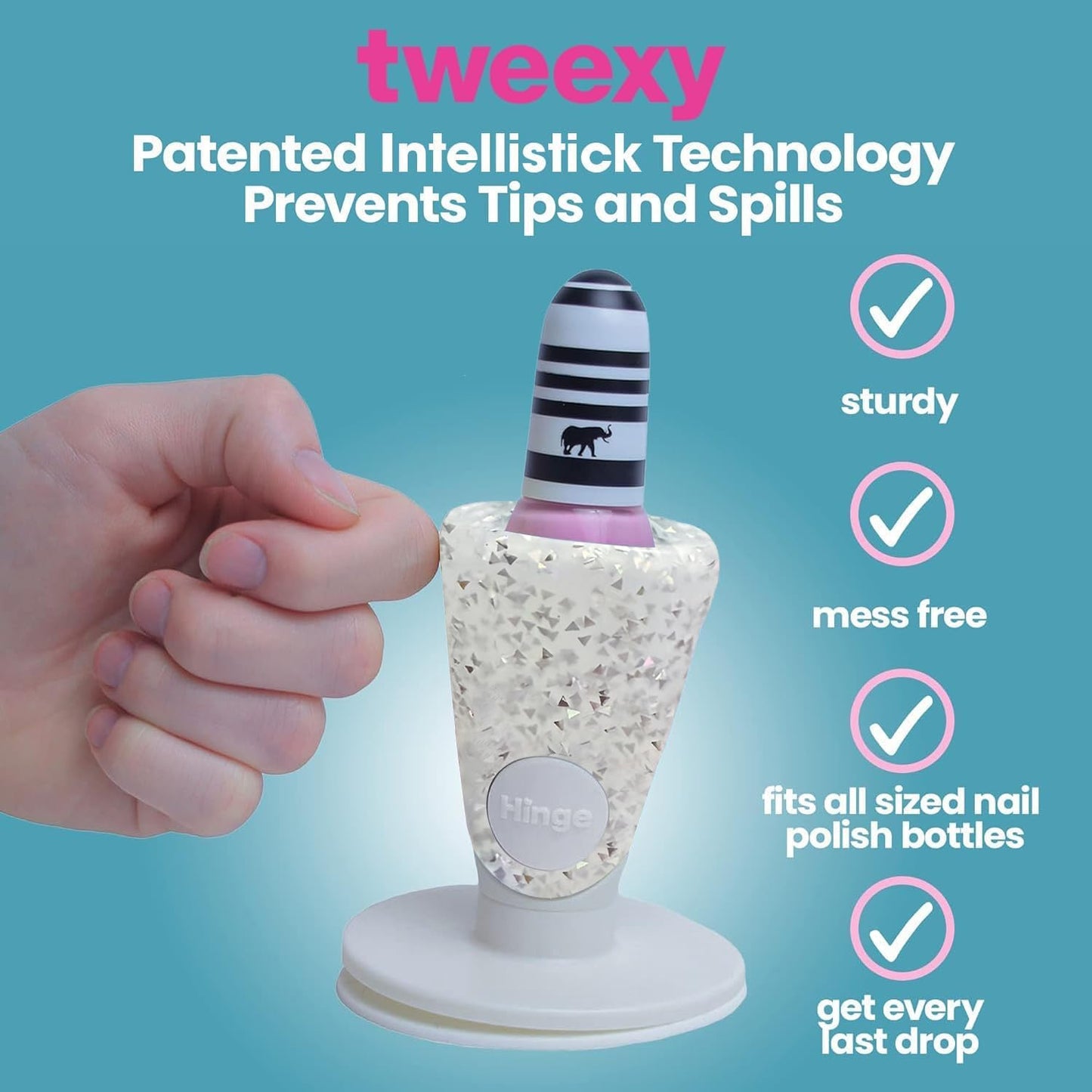 Tweexy Hinge Untippable Anti-Spill Nail Polish Holder | Smartgrip Suction Stand, Tilted for Fingernail Painting & Nail Art (Silver Sparkle)