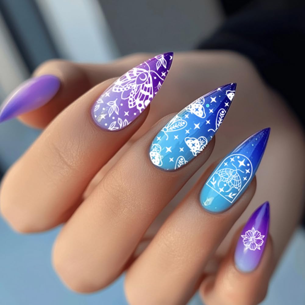 PH PandaHall 9pcs Gothic Skull Nail Stamping Plates Butterfly Nail Art Stencil Star Moon Leaf Manicure Art Templates Horror Skeleton Nails Stamper Plate for Women DIY Manicures Salon Printing Design