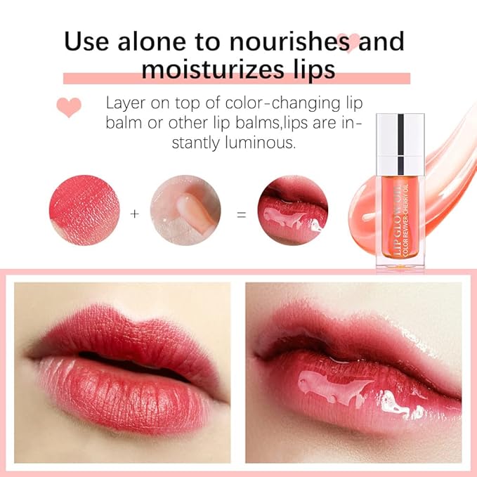 Plumping Lip Oil - Hydrating Lip Oil Plumping Lip Gloss, Crystal Jelly Moisturizing Lip Oil/Polished Lip Oil Lines/Tint Moisturizing Transparent Lip Balm Care Stick (Raspberry)