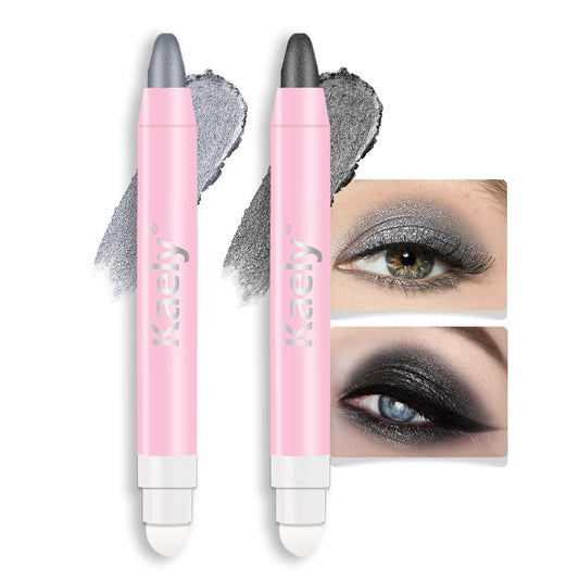 evpct 2Pcs Cream Eye Shadow Brightener Sticks Set for Eyes Waterproof, Dazzling Grey & Pearl Black Shimmer Cream Eyeshadow Applicator Stick Pigmented Eye Makeup sombras en crema para ojos 02+03