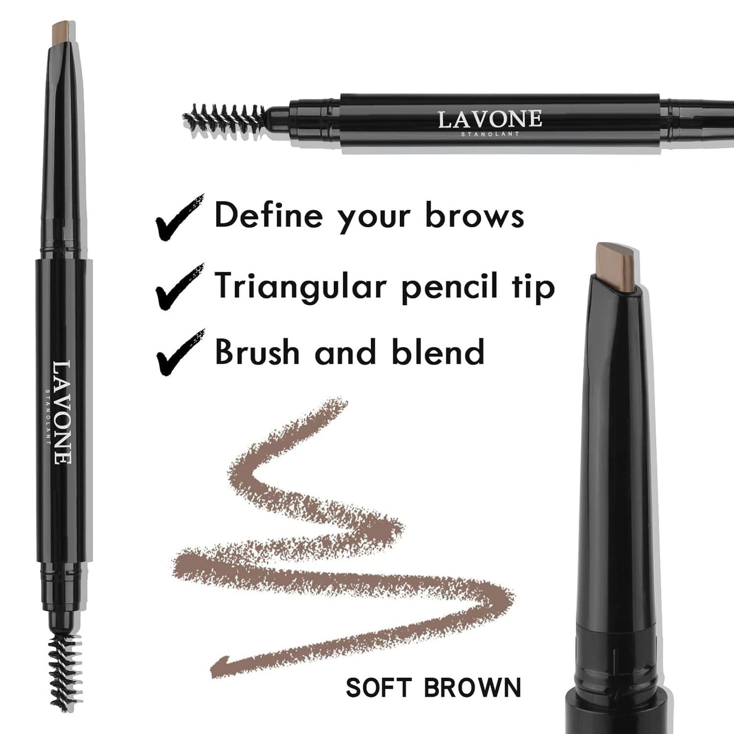 LAVONE Eyebrow Stamp Pencil Kit - Brow Stamp Trio with Waterproof Eyebrow Pencil, Eyeliner, Pomade, and Dual-ended Brush - Blonde