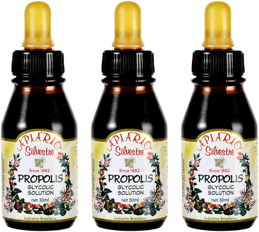Official Distributor - 3 Bottles of Apiario Silvestre Brazilian Green Bee Propolis Liquid Glycolic Extract-Non Alcoholic, Wax Free, Sugar Free