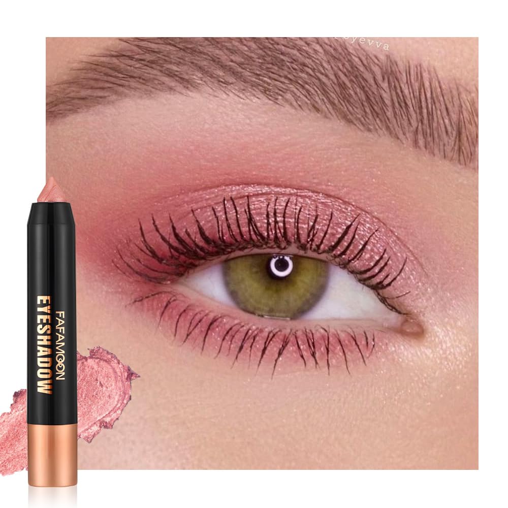 Monochrome Cream Glitter-Shimmer Eye Shadow Stick Palette makeup | 2-in-1 Eyeshadow & Eyeliner Pencil for Women | Waterproof, Vegan & Cruelty-Free | Sombras Para Ojos | 04 Shimmer Pink