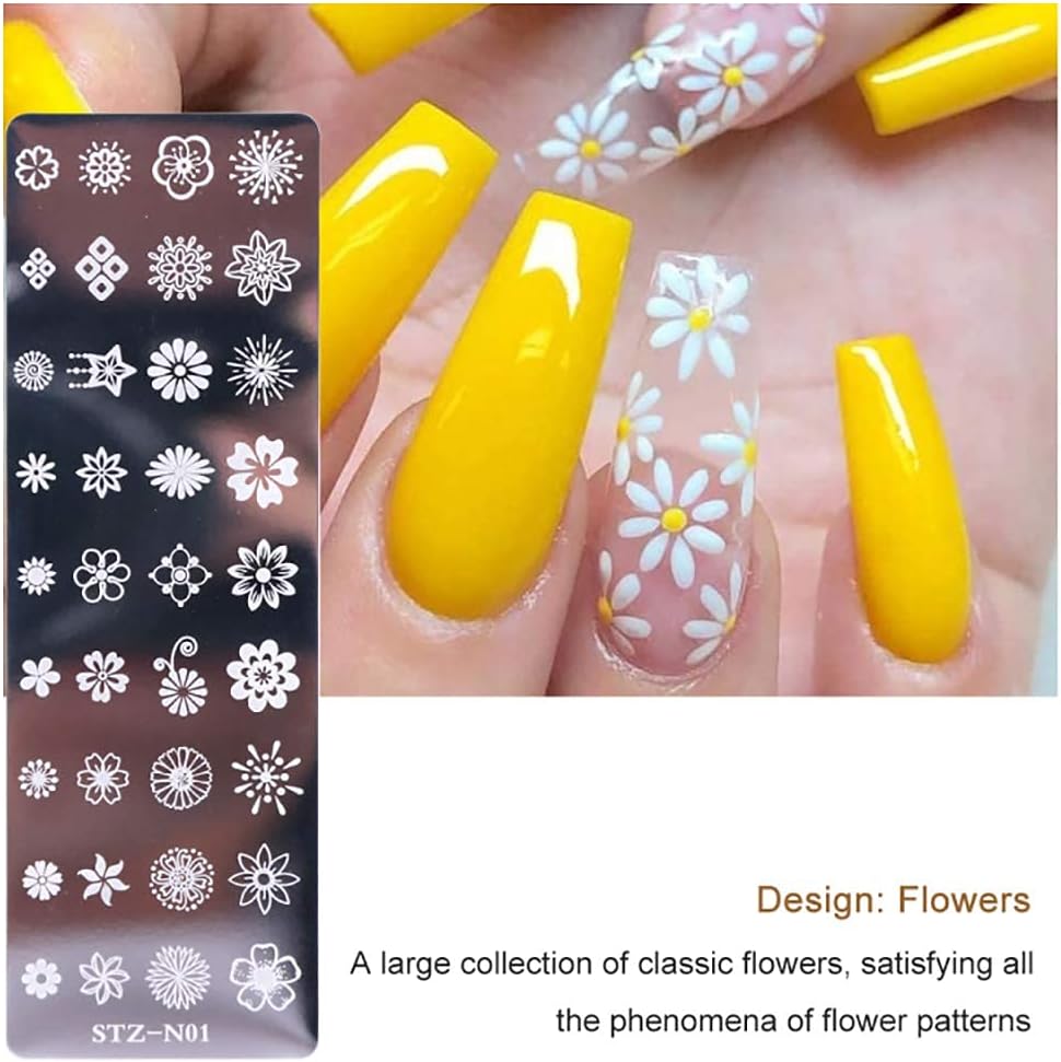 WOKOTO 6Pcs Nail Polish Stamping Plates Kit Flower Butterfly Rose Snowflake Image Templates Stamping Plates for Christmas Manicure DIY Tools