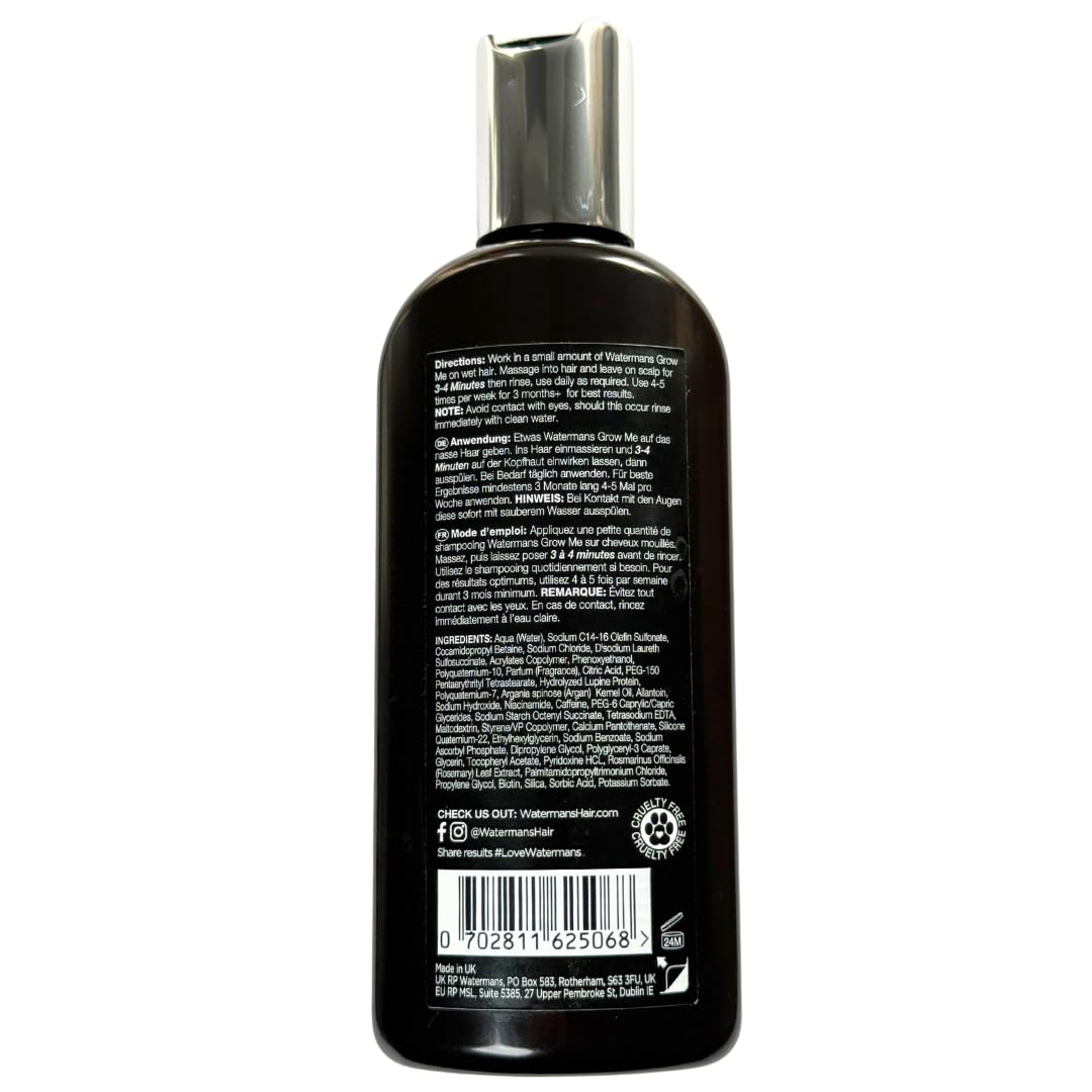 Watermans Shampoo Biotin, Rosemary, Caffeine, Niacinamide, Argan Oil for Thinning Hair, Natural Volumizing for Fine Hair, Hair Growth & Hair Loss with Nutrient-Rich Natural Ingredients 8.45 fl oz