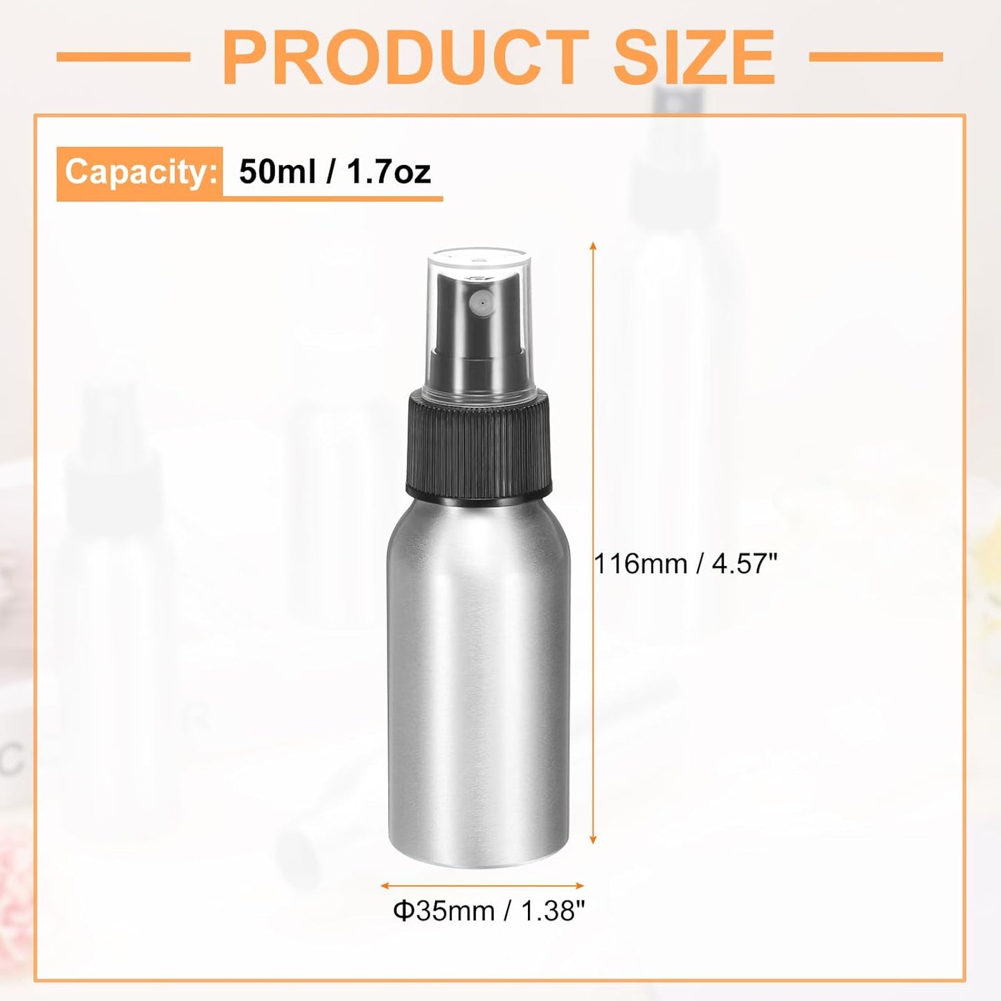 HARFINGTON 5pcs Aluminum Fine Mist Spray Bottles 50ml/1.7oz Metal Small Liquid Alcohol Refillable Travel Container with Black Plastic Nozzle Cap for Perfume Skincare Cosmetic Storage Bottle