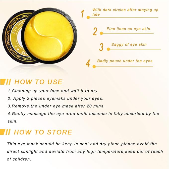 Under Eye Patches (30 Pairs Eye Gels) - Golden Eye Mask with Amino Acid & Collagen - Rejuvenating Treatment for Dark Circles, Puffy Eyes, Refreshing, Revitalizing, Travel, Wrinkles