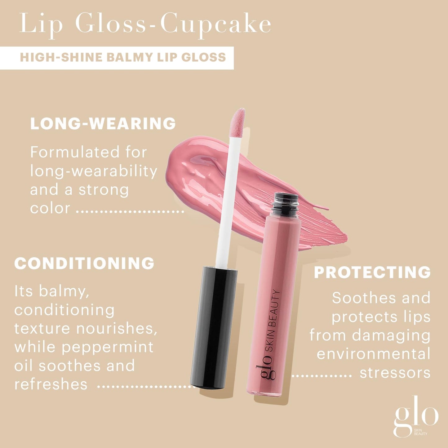 Glo Skin Beauty Lip Gloss | Color and Shine with Lip Nourishing Ingredients, without Stickiness, (Cupcake)