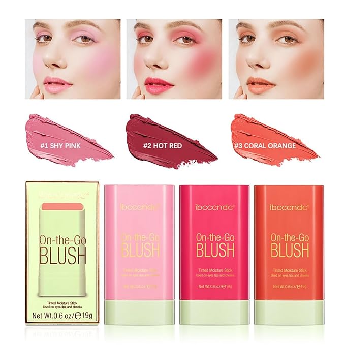 Multi-Use Makeup Blush Stick, 3-in-1 Cream Blush Stick Beauty Tinted Solid Blush Stick for Cheek/Eyes/Lips, Waterproof Moisturizer Stick, Suitable for All Skin (01# Shy Pink)