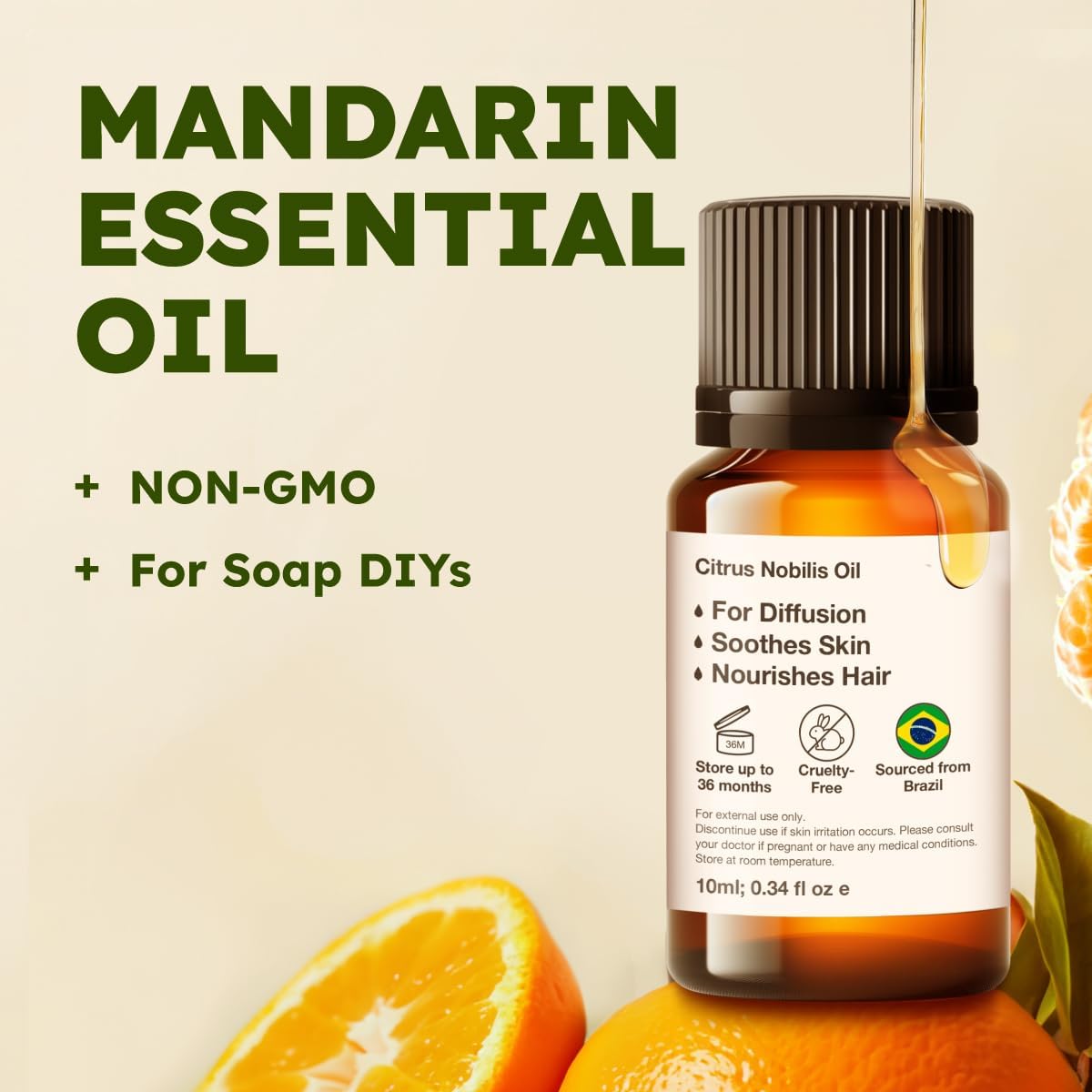 Kukka Mandarin Essential Oil for Diffuser Skin - 0.34 Fl Oz - Fresh & Citrusy Scent for Aromatherapy,Candle, Bath Bomb, DIY Soap Making Scents